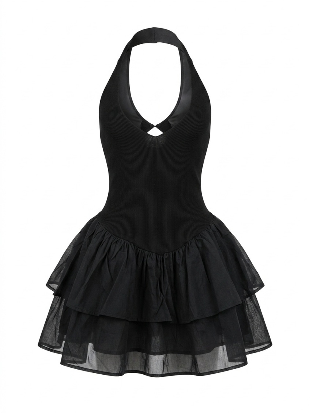 Black Halter Tiered Tulle Skater Dress